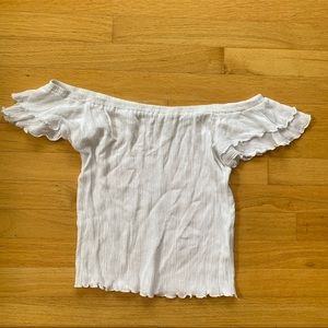 La Hearts White Off The Shoulder Ruffle Top Small